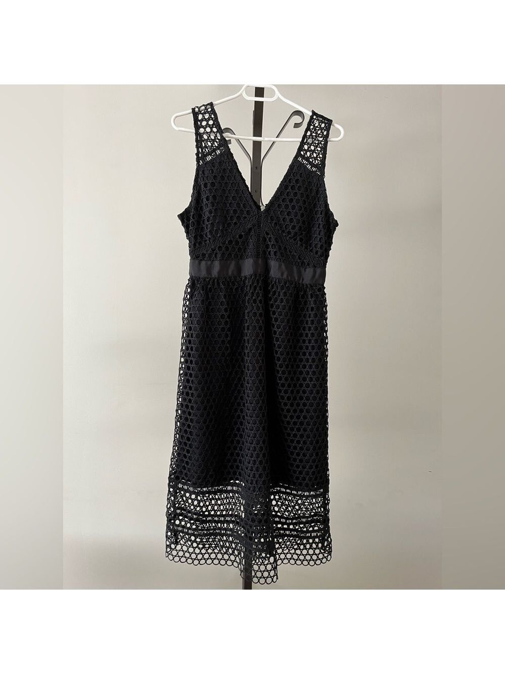 Abercrombie and Fitch Black eyelet lace midi dress in size Small.
